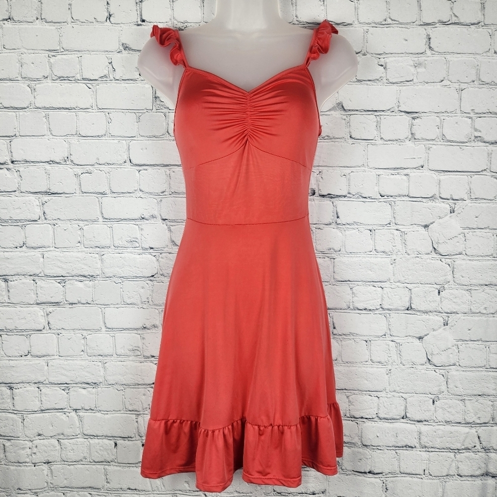 Rolla Coster Size S Coral Mini Dress with Ruffle Straps